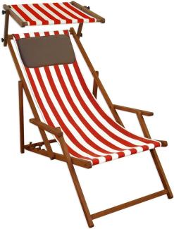 Gartenstuhl rot-weiß Sonnenliege Strandstuhl Sonnendach Kissen Deckchair Buche 10-314 S KD