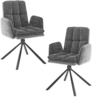 LIVIA Esszimmerstühle 2er Set mit schwarzem Metallgestell und Microfaser Bezug, Grau - Bequeme Stühle für Esszimmer & Wohnzimmer - 60 x 90 x 67 cm (B/H/T)