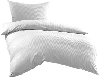 Bettwaesche-mit-Stil Mako-Satin Damast Streifen Bettwäsche „Linea“ weiß 4mm gestreift Garnitur 140x200 + 70x90