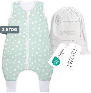 emma & noah Baby Schlafsack mit Füßen 2.5 TOG, Strampelsack für den Herbst und Winter, Bio-Baumwolle, Oeko-TEX Zertifiziert, Kuscheliger Schlafsack für Neugeborere (Punkte Mint, 80 cm)