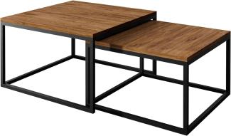 Yoshi 2 in 1 Set Couchtisch 2-er Set Eiche Tisch Wohnzimmertisch moderner Kaffetisch Sofatisch Beistelltisch Wohnzimmer Metall Metallrahmen (schwarz, Stirling Eiche)