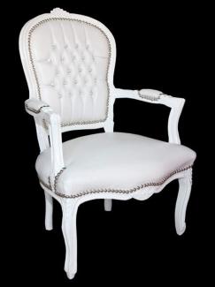 Casa Padrino Barock Salon Stuhl Weiß Lederoptik / Weiß mit Bling Bling Glitzersteinen - Möbel Antik Stil