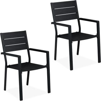 Relaxdays Gartenstuhl 2er Set, HBT 90 x 53,5 x 59 cm, Balkonstühle m. Armlehnen, Metall, Moderne Terrassenmöbel, schwarz