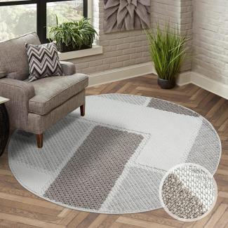 carpet city Teppich Kurzflor Wohnzimmer - Beige - 160x160 cm Rund - Teppiche Boho-Style - Geometrisches Muster - Schlafzimmer, Esszimmer