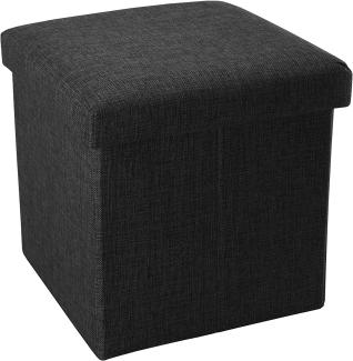 INTIRILIFE Faltbarer Sitzhocker 30x30x30 cm in Diamant SCHWARZ - Sitzwürfel mit Stauraum und Deckel aus Stoff in Leinen Optik - Sitzcube Fußablage Aufbewahrungsbox Truhe Sitzbank