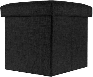 INTIRILIFE Faltbarer Sitzhocker 30x30x30 cm in Diamant SCHWARZ - Sitzwürfel mit Stauraum und Deckel aus Stoff in Leinen Optik - Sitzcube Fußablage Aufbewahrungsbox Truhe Sitzbank