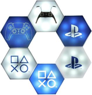 Paladone Hexagon LED-Leuchten, Playstation - Frei stehend oder zur Wandmontage, anpassbare Dekoration für das Spielezimmer mit ferngesteuertem Lichtwechsel und musikreaktiven Modi