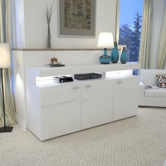 Domando Sideboard Mondello M2 Modern für Wohnzimmer Breite 179cm, Hochglanz, RGB LED Beleuchtung mit wechselbarer Farbe in Weiß Matt und Weiß Hochglanz