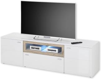 BRÜNN TV-Lowboard mit LED-Beleuchtung in Weiß, Viking Oak Optik - Moderner TV Schrank mit Schublade und viel Stauraum für Ihr Wohnzimmer - 180 x 52 x 44 cm (B/H/T)