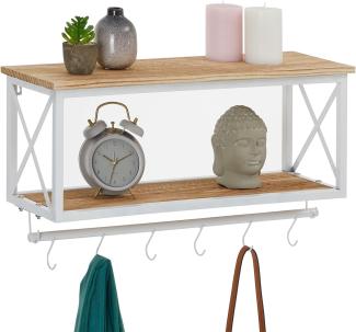 CARO-Möbel Wandgarderobe Armando mit brauner Ablage Garderobenleiste Hängegarderobe weiß lackiert im Industrial Design