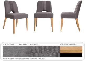 6x Stuhl Naomi Varianten Polsterstuhl Massivholzstuhl Esszimmerstuhl Buche schwarz lackiert, Kombi EC Cloud Gray