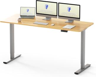 FLEXISPOT Basic Plus Elektrisch Höhenverstellbarer Schreibtisch (160 x 80 cm) mit Tischplatte 2-Fach-Teleskop, Sitz- & Stehpult mit Memory-Steuerung (ahorn+grau Gestell)