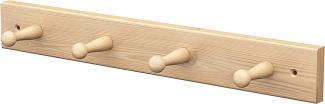 sossai® Wandgarderobe aus Holz | Natürliche Optik - hochwertiges Kiefernholz | HG1 | seidenmatt lakiert | Hakenleiste mit 4 Garderobenhaken | Breite: 41 cm