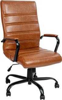 Flash Furniture Bürostuhl mit hoher Rückenlehne, braunes LeatherSoft, weicher Chefsessel, Drehstuhl mit schwarzem Gestell und Armlehnen