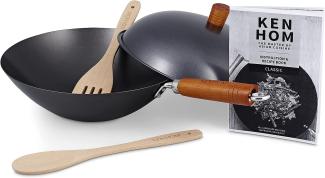 KEN HOM wok with w. handle Lid Wooden Scoop and Spatula (5pc)