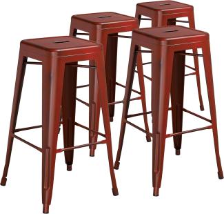 Flash Furniture Metall-Barhocker, bunt, Kunststoff, Eisen, Distressed Kelly Red, 4er-Packung