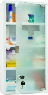 Style home Medizinschrank Arzneischrank abschließbare Hausapotheke Erste Hilfe Schrank, Metall Apothekerschrank mit Glastür, inkl. 2 Schlüsseln, 60x30x12cm (Weiß, 4 Fächer)