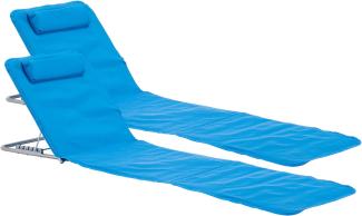 [en. casa] Strandmatte Cellorigo 2er Set Strandliege klappbar Blau Sonnenmatte mit 5-Fach Verstellbarer Rückenlehne Kissen Liegematte mit Tragetasche 160 x 49 cm