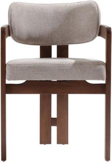 Casa Padrino Luxus Esszimmer Stuhl mit Armlehnen Grau / Dunkelbraun H. 80 cm