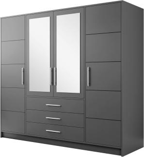 'Bado 4D' Kleiderschrank mit Schubladen und Spiegel, Laminatplatte grau, 200 x 58 x 195 cm