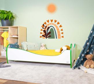 Alcube 'Swinging Green Edge' Kinderbett 160 x 80 cm mit Rausfallschutz inkl. Lattenrost und Matratze, weiß