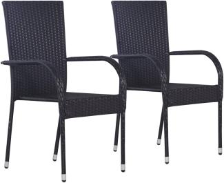 vidaXL Stapelbare Gartenstühle, 2 Stk., Polyrattan schwarz, 55,5 x 53,5 x 95 cm