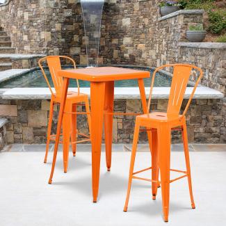 Flash Furniture Barhocker mit Rückenlehne aus Metall, 76,2 cm hoch, 4 Stück, Verzinkter Stahl, Kunststoff, Orange, 4er-Set