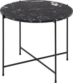 AC Design Furniture Agnar runder Beistelltisch in schwarzer Marmorsteinoptik mit schwarzen Metallbeinen, Wohnzimmer-Beistelltisch in exklusiver Marmor-Optik, Marmor-Wohnzimmermöbel, kleiner Couchtisch