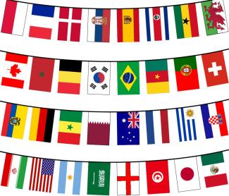 Fußball WM Fahnenkette Flaggenkette 10. 5 Meter Wimpelkette 32 Länderflaggen 14 x 21 cm Girlande Dekoration 1 Stück