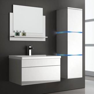 Home Deluxe - Badmöbel-Set - WANGEROOGE weiß - Large - inkl. Waschbecken und komplettem Zubehör - Breite Waschbecken: ca. 60 cm | Badezimmermöbel Waschtisch Badmöbelset