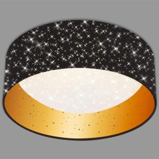 BRILONER - LED Deckenlampe mit Sternenhimmel, Lampenschirm aus Stoff, neutralweiße Lichtfarbe, LED Deckenleuchte, LED Lampe, Wohnzimmerlampe, Schlafzimmerlampe, Küchenlampe, 32x12 cm, Schwarz-Gold