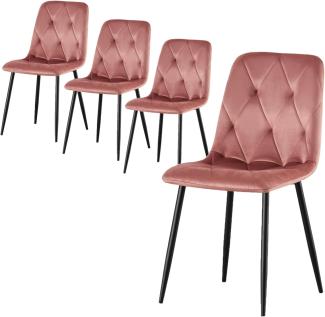 B&D home Esszimmerstühle VICKA 4er Set | Polsterstuhl Küchenstuhl für Küche, Esszimmer, Büro | industrial modern | Samtstoff Orangerot