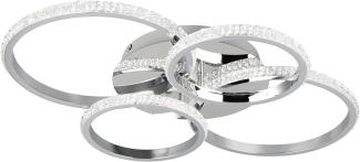 LED Deckenleuchte CIRES dimmbar, Kristall Ringe schwenkbar, Chrom, 65cm