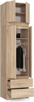 BDW Kleiderschrank mit Aufsatz, 4-türiger Kleiderschrank, 2 Schubladen, für das Schlafzimmer, Wohnzimmer, Flur, 234x60x51cm (Eiche Sonoma), One size