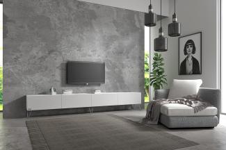 Wuun® TV-Board Lowboard Wohnwand TV-Bank Somero / 280cm (2 x 140cm) / Weiß-Matt/Haarnadel Chrom
