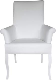 Casa Padrino Esszimmer Stuhl Weiß / Weiß Kunstleder mit Armlehnen - Barock Möbel