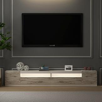TV Lowboard Weiß mit LED Beleuchtung Marmor Optik 9079
