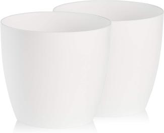 Tymar Blumentopf, 2er-Pack, Pflanzentopf aus Kunststoff, Moderne, matt, Runde Form (Weiß, ø 16 cm)