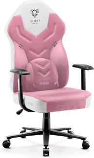 Diablo X-Gamer 2. 0 Gaming Stuhl Bürostuhl Stoffbezug Ergonomisches Design Lendenwirbelkissen Softpadauflage (Rosa-Weiß)