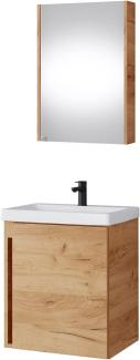 Waschtisch + Spiegelschrank Badmöbel Set 50cm für Badezimmer WC (Gold Eiche)