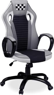 Relaxdays Gaming Stuhl, drehbar, verstellbar, Racing Design, HxBxT: 122x65x65 cm, Bürostuhl, bis 120 kg, schwarz-grau