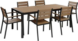 Gartentisch Set Kunststoff Heller Holzfarbton-Schwarz VERNIO
