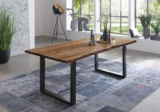 junado Baumkantentisch 180x90 cm Indira, Esszimmertisch aus Akazie, Holz-Tisch mit schwarz lackierten Beinen