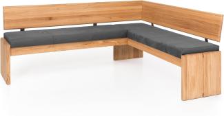 Möbel-Eins SCOTT Eckbank mit Truhe, Material Massivholz/Bezug Kunstleder Kernbuche 192 x 167 cm grau
