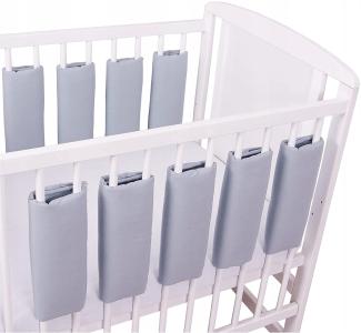 Bello24 - Universeller Babybett Gitterschutz mit Klettverschluss aus 100% Baumwolle 38x30cm (Grau, 9)