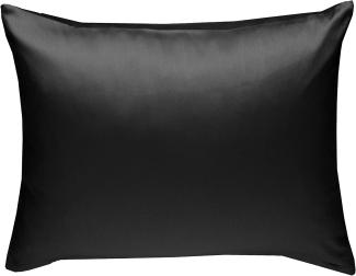Bettwaesche-mit-Stil Mako-Satin / Baumwollsatin Bettwäsche uni / einfarbig schwarz Kissenbezug 70x90 cm