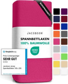 Jacobson Jersey Spannbettlaken Spannbetttuch Baumwolle Bettlaken (140x200-160x220 cm, Pink)