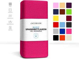 Jacobson Jersey Spannbettlaken Spannbetttuch Baumwolle Bettlaken (140x200-160x220 cm, Pink)