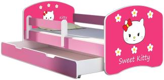 Kinderbett Jugendbett mit einer Schublade und Matratze Rausfallschutz Rosa 70 x 140 80 x 160 80 x 180 ACMA II (16 Sweet Kitty 2, 80 x 160 cm mit Bettkasten)