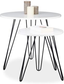Relaxdays Beistelltisch Weiss 2er Set, runder Dreibeiner, Holz Sofatisch für Wohnzimmer, HxD: 52 x 60 cm, glänzend Weiß